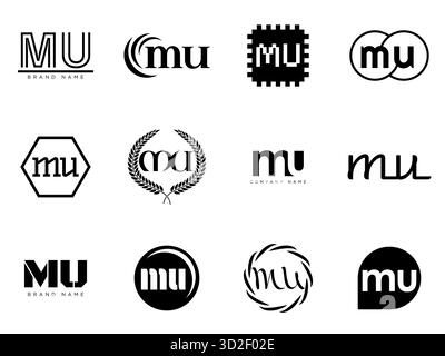 Firmenvorlage mit MU-Logo. Buchstaben m und u. Setzen Sie mit Designelementen verschiedene klassische Serifenschriftarten und modernen, auffälligen Text. Anfängliche Schriftart Stock Vektor