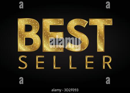 Text des Bestsellers mit goldener Glitzerstruktur auf schwarzem luxuriösem Hintergrund. Stock Vektor