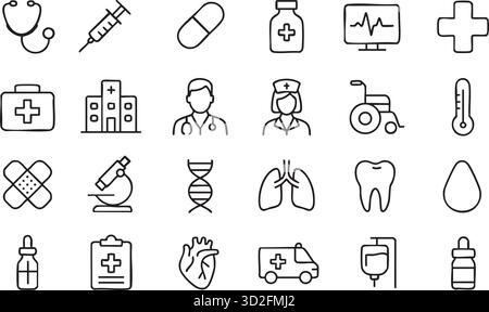 Medizin und Gesundheit Symbole - minimale dünne Linie Web-Symbolsatz. Stock Vektor