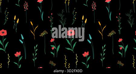 Niedliche Kid-Kritzelkreide Blumen und Blätter. Handgezeichnete Kritzelskizze kindliches Element-Set. Kinder zeichnen im Stil blühende Pflanzen Stock Vektor