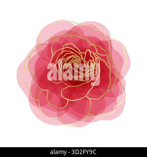 Schöne rosa Aquarellnachahmung handgemalt mit goldener Umrandung isoliert auf weißem Hintergrund, Stock Vektor