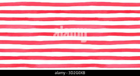 Wunderschönes nahtloses Muster mit horizontalen Streifen in rotem Aquarell. Handgemalte Pinselstriche, gestreifter Hintergrund. Vektorabbildung Stock Vektor