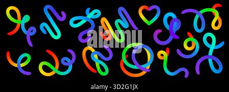 Farbenfrohe Farbverläufe und Wirbel. Regenbogenbürste. Linien mit Farbverlauf. Abstrakte 3D-Vektor-Formen. Wave Design-Elemente für Hintergründe Stock Vektor