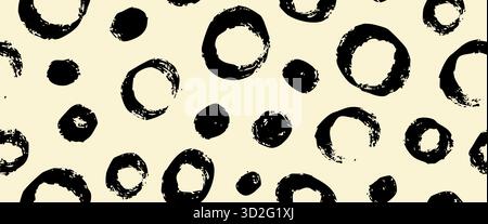 Zufällig platzierte Polka Dots, handgezeichnete Flecken nahtloses Muster mit Kritzelkreisen und geometrischen Formen. Trendige handgezeichnete Texturen. Moderne Abstraktion Stock Vektor