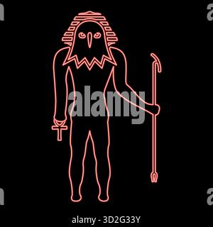 Neon ägypten Sonnengott Gottheit Ra alt mit Falkenkopf rote Farbe Vektor Illustration Bild flache Stil Licht Stock Vektor