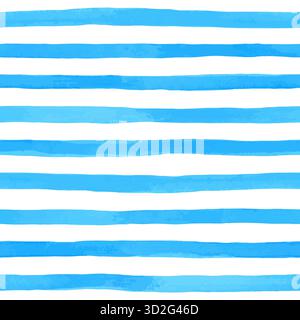 Wunderschönes nahtloses Muster mit blauen Aquarellstreifen. Handgemalte Pinselstriche, gestreifter Hintergrund. Vektorabbildung Stock Vektor