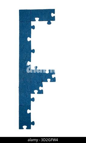 Ein Rahmenrand aus Puzzleteilen. Teil des Puzzlebildes, das zusammen platziert wird. Start- und Planungskonzept. Stockfoto