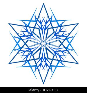 Blaues ethnisches heiliges Ornament auf weißem Hintergrund. Kunstvoller polygonaler Multiryed-Stern. Sechseckiges geometrisches Mandala-Muster. Weihnachtsschneeflocken-Ornament ve Stock Vektor