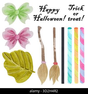 Ein Set aus hellen, lebendigen dekorativen Elementen. Isolierte Bilder, die beliebig kombiniert werden können und im Aquarellstil ausgeführt werden. Perfekt für die Website des Stockfoto