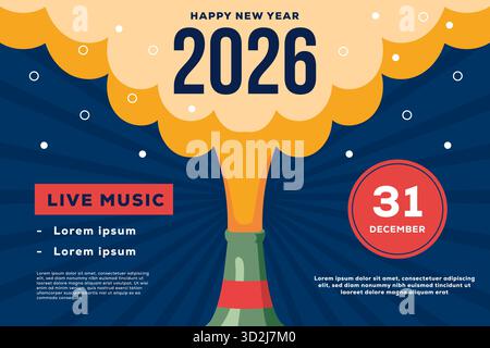 Happy New Year 2026 Hintergrund in flachem Design Stock Vektor