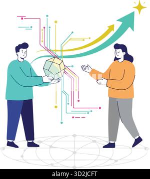 Geschäftspartner schütteln in modernen Büros die Hand, schließen nach einem Meeting, Teamwork und Partnerschaftskonzept einen erfolgreichen Abschluss oder eine Vereinbarung ab Stock Vektor