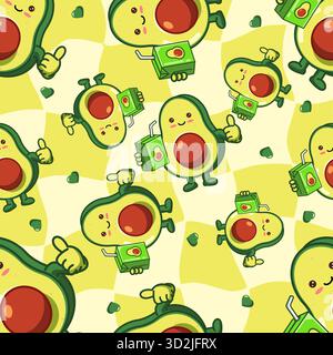 Nettes Avocado Getränk Saft Nahtlose Muster Vektor Illustration Cartoon Design Stock Vektor