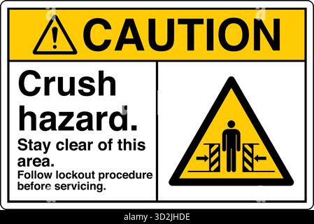 Sicherheitsschild – Aufklemmkraft von zwei Seiten warnt vor potenziellen Quetschgefahren, wenn sich Maschinen oder Gegenstände aus entgegengesetzten Richtungen bewegen. Stock Vektor