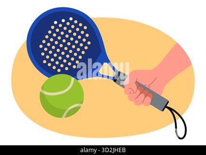 Padel Schläger mit Ball, Hand halten Padel Vektor Illustration. Stock Vektor
