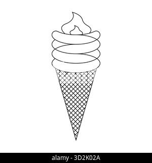 Eiskegel Linie Art Vektor Illustration Design isoliert auf weißem Hintergrund mit minimalem Dessert Stil perfekt für süßes Thema Stock Vektor