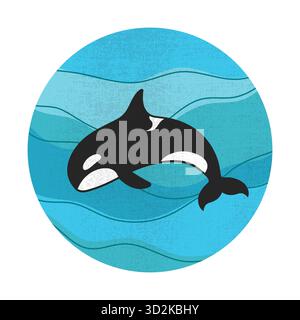 Killerwal Orca auf Meereswellen. Meerestier-Emblem. Vektorabbildung Stock Vektor