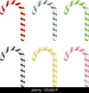 Weihnachtlicher Zuckerrohr auf transparentem Hintergrund. Festliche Weihnachtssüße in sechs Geschmacksrichtungen Stock Vektor