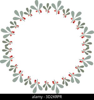 Pflanzen Sie Zweige mit Beerenrahmen. Weihnachtspflanzen leerer Rahmen. Heilige Baumblätter und Beeren Stock Vektor