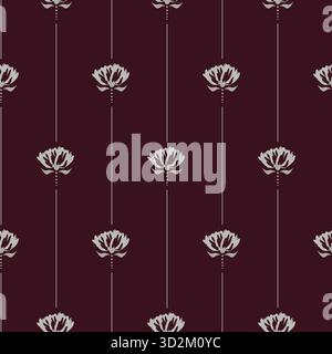 Blumenmuster einfach burgunderrot minimaler Hintergrund mit Blumen. Dunkle Kulisse des Bauernhauses und Blumenstreifen im Großmillenstil Stock Vektor