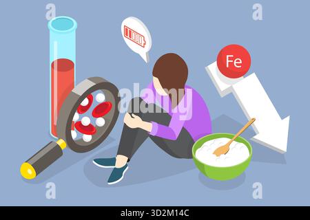 3D Isometrische flache konzeptionelle Darstellung von Anämie, Mangel an Hämoglobin 3D Isometrische flache konzeptionelle Darstellung von Anämie, Mangel an Hämoglobin Stockfoto