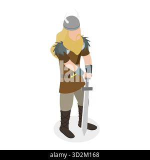 3D Isometrischer flacher Satz von Vikings Simbols, skandinavische Krieger Ausrüstung. Punkt 3 Stockfoto