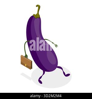 3D Isometrisches flaches Set aus niedlichem Gemüse, lustigen Essensfiguren. Punkt 2 Stockfoto