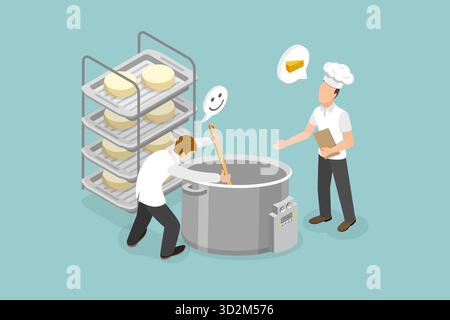 3D Isometrische flache konzeptionelle Darstellung der Herstellung von Käse, Prozess der Herstellung von Milchprodukten 3D Isometrische flache konzeptionelle Darstellung der Herstellung von Käse, Prozess der Herstellung von Milchprodukten Stockfoto