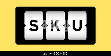 Schwarze Farbe in Wort-SKU (Abkürzung für Lagerhaltung) auf Steckplatzbanner mit gelbem Hintergrund Stock Vektor