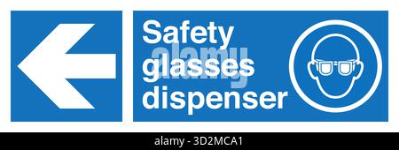 Sicherheitsschild – das Tragen von Augenschutz erinnert die Arbeiter daran, in Bereichen, in denen umherfliegende Fremdkörper, Chemikalien oder Partikel ein Risiko darstellen, eine Schutzbrille zu tragen. Stock Vektor