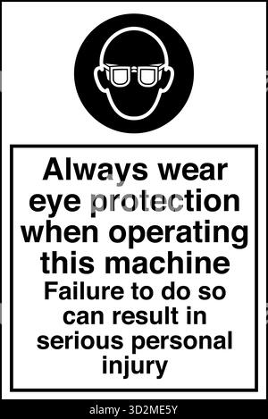 Sicherheitsschild – das Tragen von Augenschutz erinnert die Arbeiter daran, in Bereichen, in denen umherfliegende Fremdkörper, Chemikalien oder Partikel ein Risiko darstellen, eine Schutzbrille zu tragen. Stock Vektor