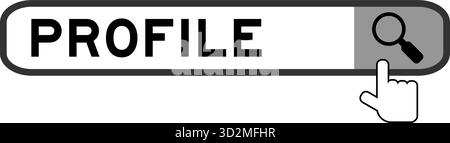 Suchbanner im Wortprofil mit dem Symbol für die Handlupe auf weißem Hintergrund Stock Vektor