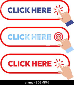 Klicken Sie hier auf Schaltflächensymbole Stock Vektor