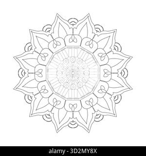 Seite für die achteckige Mandala-Farbe: Detailliertes Blütenblatt-Design und geometrische Symmetrie Stock Vektor