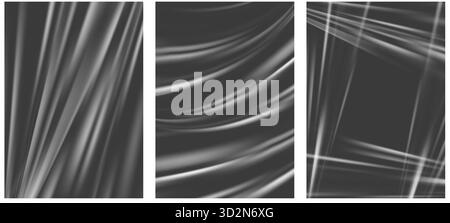 Transparentes Folienmodell aus Kunststoff mit transparentem Effekt auf schwarzem Hintergrund. Vinylfolienüberzug Hintergrund mit Falten. Strukturierte Vektor-Polyethylenbeutel Stock Vektor