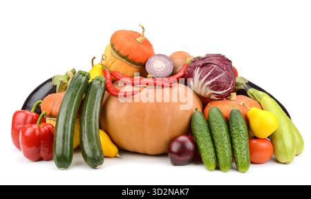Große Sammlung nützlicher Gemüse und Früchte isoliert auf weißem Hintergrund Stockfoto