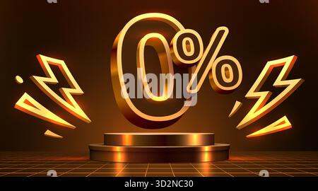 Elektrisierendes Neon-0-Symbol auf der Bühne. Ein fesselndes Design für zinsfreie Werbeaktionen und Sonderangebote. Vektorabbildung Stock Vektor