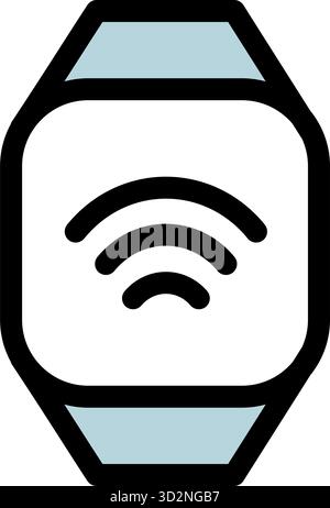 Dieses Symbol stellt eine Smartwatch mit einem drahtlosen Zahlungssymbol dar – ideal für mobile Banking-Apps und Websites mit Finanztechnologie. Sie bedeutet sicher Stock Vektor
