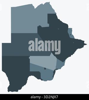 Karte von Botswana mit Regionen. Nur eine einfache Ländergrenzkarte mit regionaler Aufteilung. Blau-graue Farbpalette. Stock Vektor