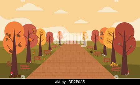 Herbstpark mit Bäumen und Bänken Stock Vektor