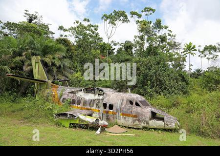 Überreste eines abgestürzten Flugzeugs im Regenwald von Äquatorialguinea Stockfoto