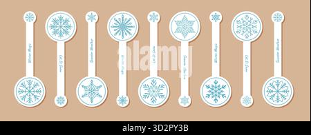 Winter Schnee Flake Aufkleber Set Blau Stock Vektor