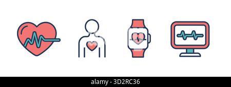 Health Monitoring Technologie Symbole Herzfrequenzüberwachung und Wellness Tracking Stock Vektor