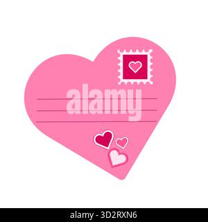 Rosafarbener Rahmen und Briefmarkenrahmen. Herzförmige Stempel für Postkarten, Karten und Briefe. Vintage-Briefmarken mit zerklüftetem, welligem Rand für Poster Stock Vektor