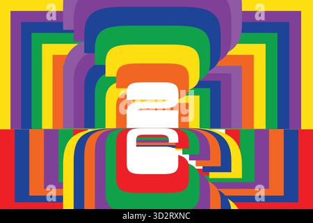 Happy New Year 2026 – lebendiger Retro Rainbow Abstract mit stilisierten Zahlen „26“ feiern das neue Jahr Stock Vektor