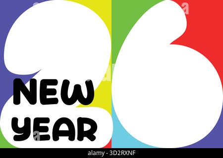 Happy New Year 2026 verspieltes Silvester 26-Design mit kräftigen Farben Stock Vektor