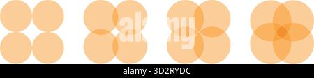 Vier sich schneidende Kreise festgelegt. Kreis-Venn-Diagramm mit vier Teilen. Infografik-Symbol. 4 überlappende Ausgleichselemente. Geschäftsprozessdiagramm Stock Vektor