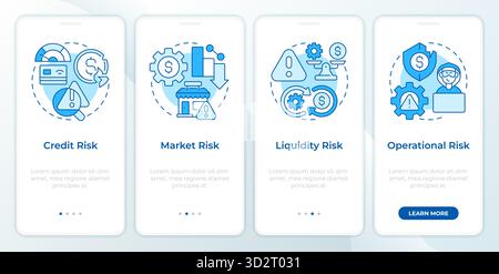 Blauer Onboarding-Bildschirm für mobile Apps für das Finanzrisikomanagement Stock Vektor