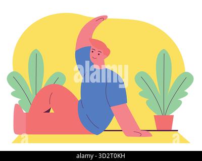 Junger Mann, der Yoga praktiziert. Stock Vektor