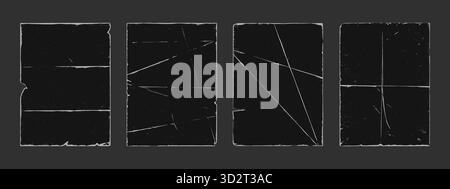 Alte Retro-Stil Papier Falten Textur schwarz Grunge Punk Overlay Vektor Illustration Set. Stock Vektor