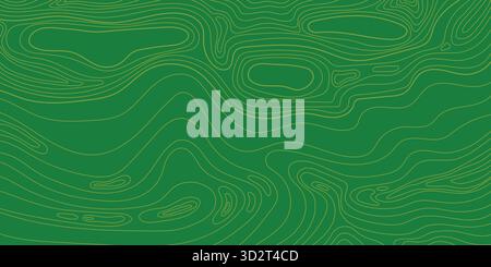 Topografische grüne Landschaftskarte mit Raster und Linien, Geländeumriss. Banner mit geografischem Bergresistich. Welliger abstrakter Konturhintergrund mit Stock Vektor